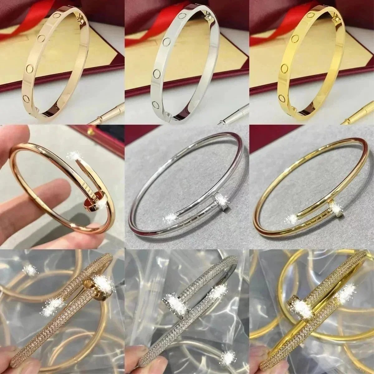 Cartier Love and Juste un Clou Luxury Bracelet Set Gold and Silver