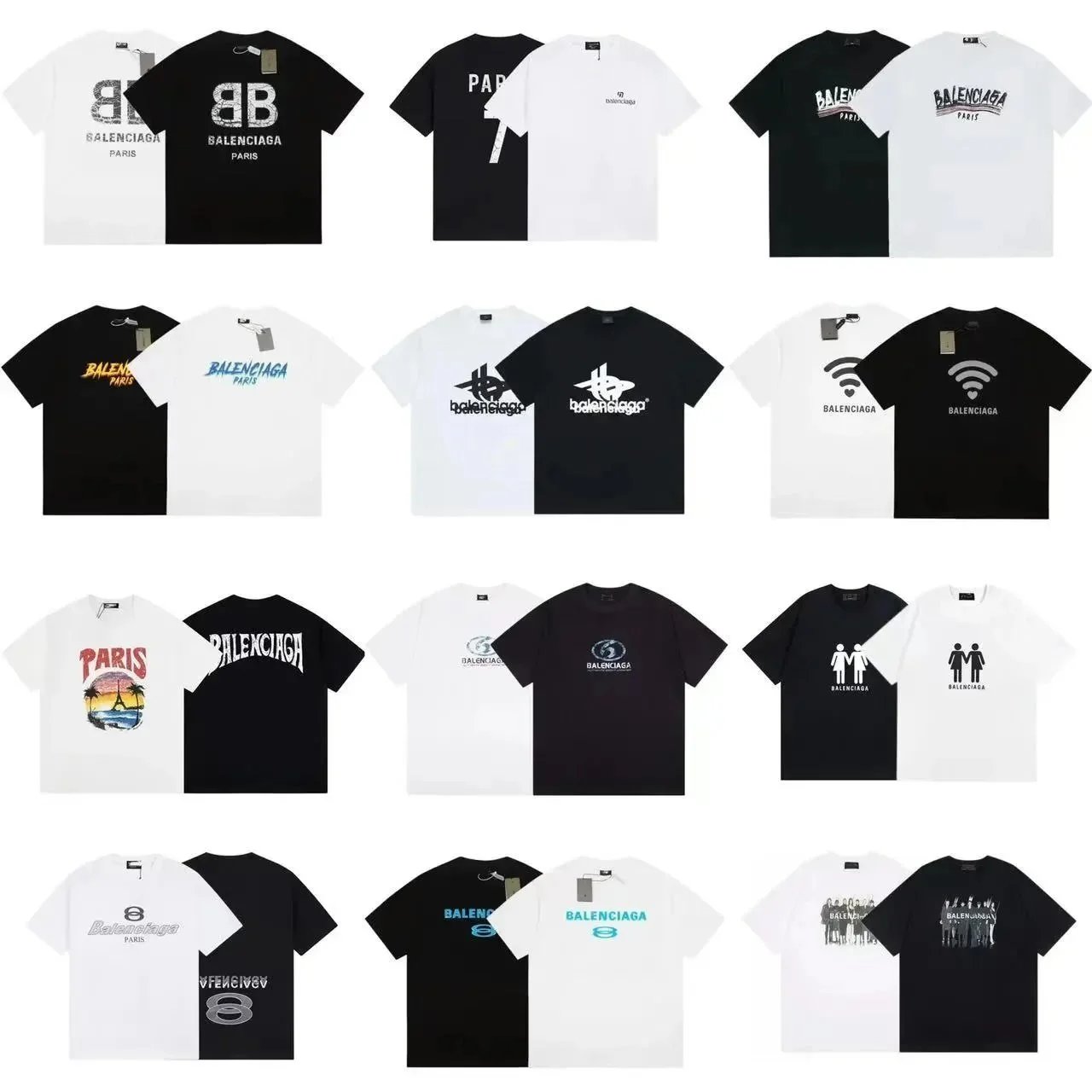 Balenciaga Graphic Print Oversized T-Shirt Black and White