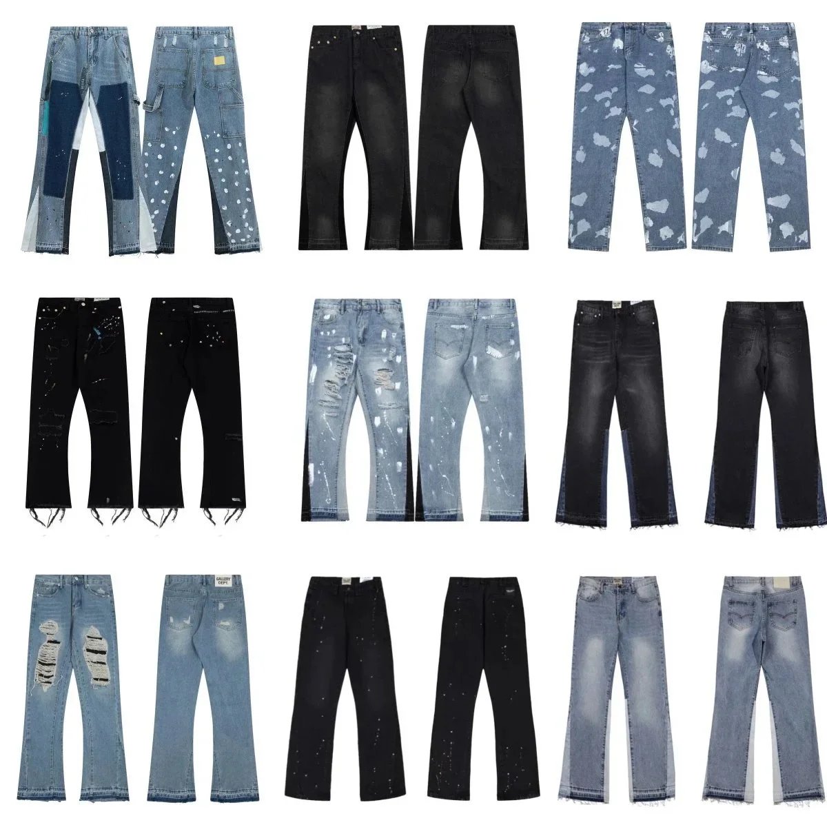 Gallery Dept. Flare Denim Jeans Distressed Streetwear Pants Multicolor