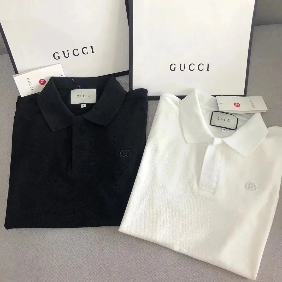 Gucci Interlocking G Cotton Polo Shirt Black and White