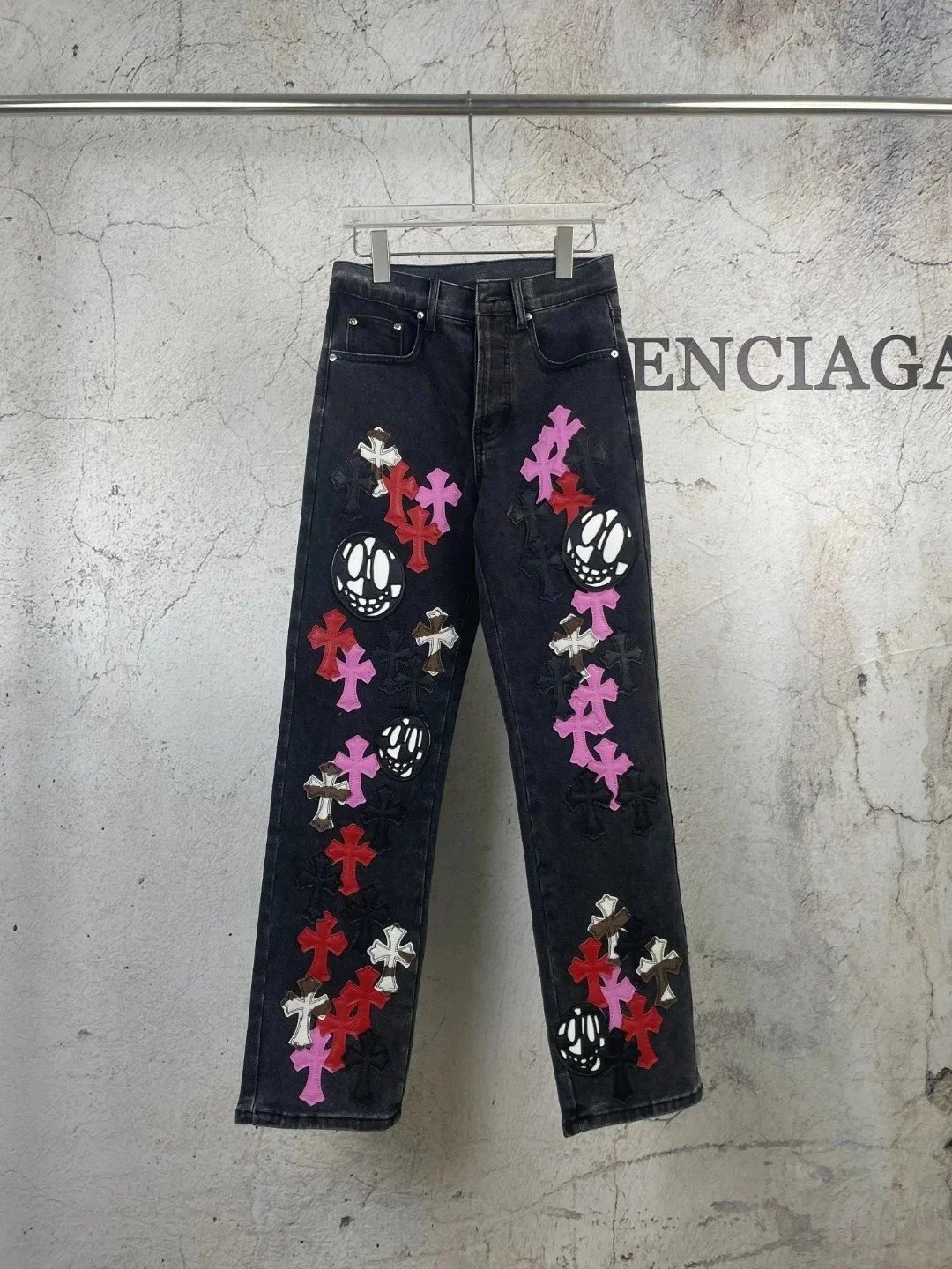 Chrome Hearts Cross Patch Denim Jeans Streetwear Pants Black