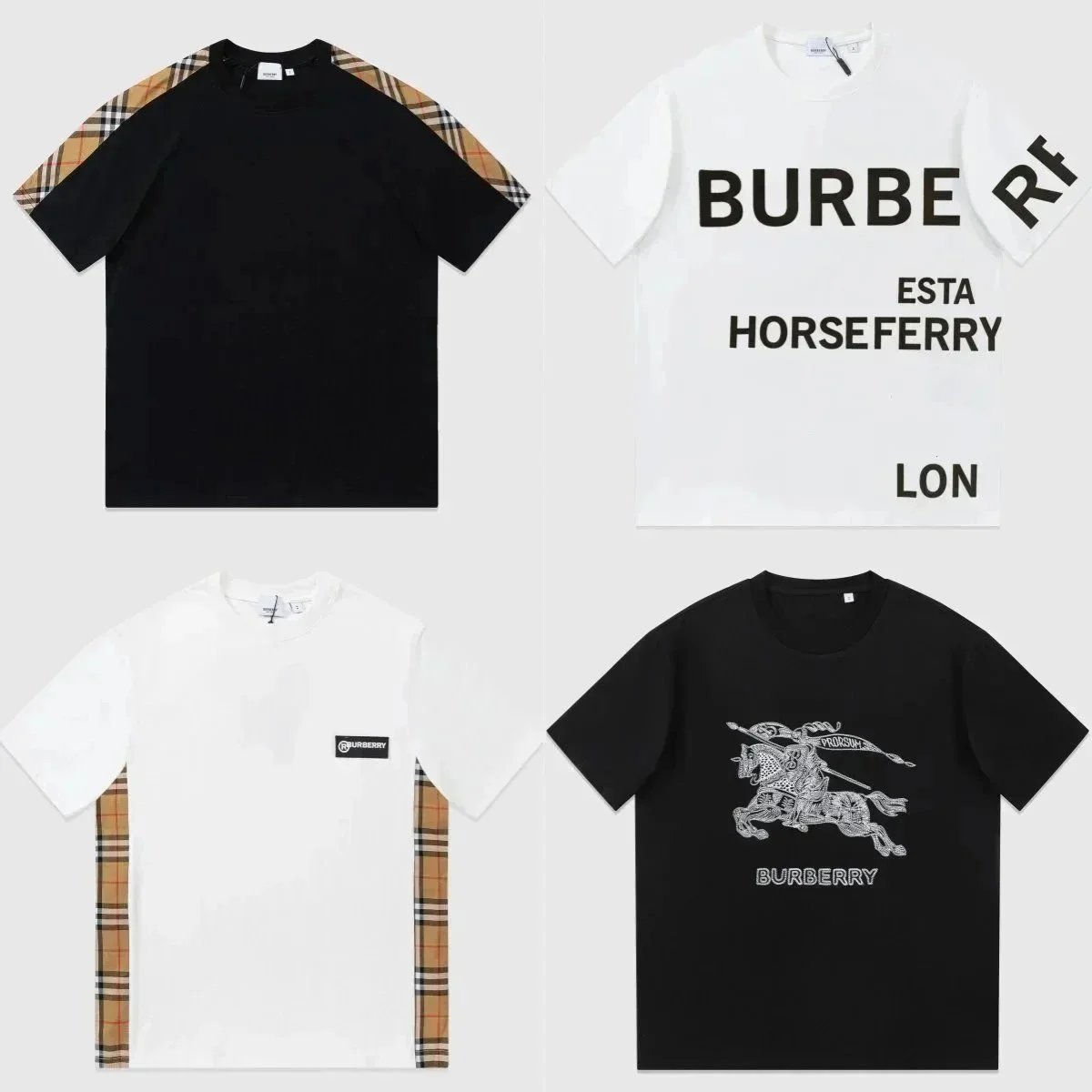 Burberry Graphic Print and Check Panel Cotton T-Shirt Multicolor