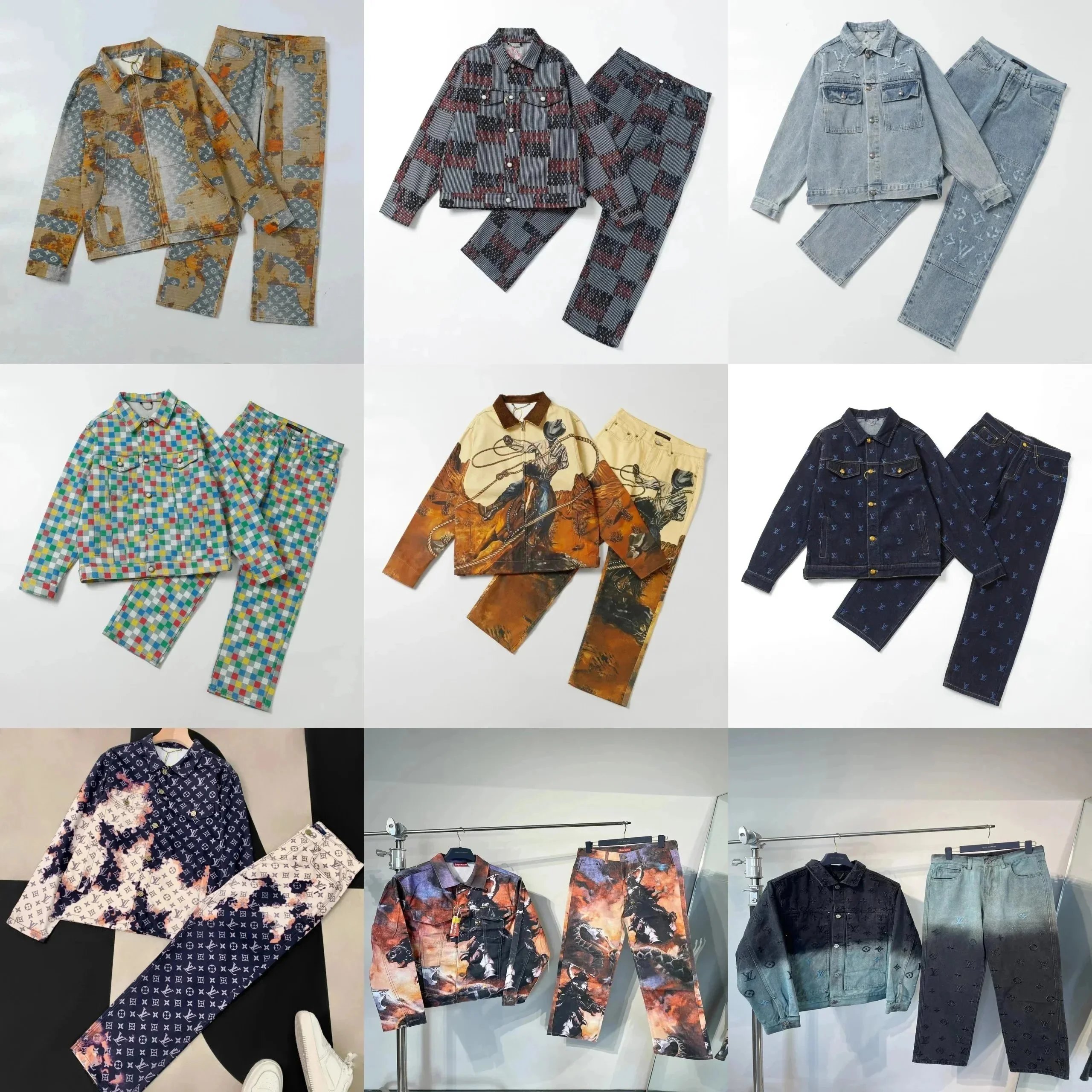 Louis Vuitton LV Monogram Denim Matching Set Streetwear Jacket and Jeans Multicolor