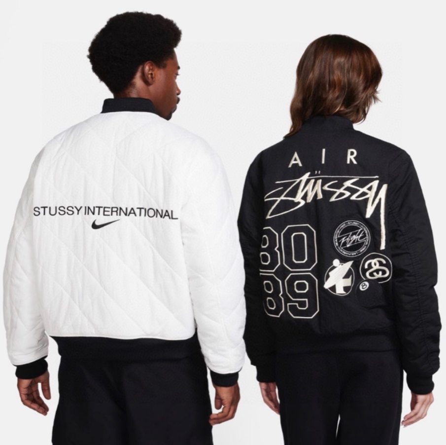 Nike Stussy Reversible Bomber Jacket Streetwear Quilted Jacket Black and White