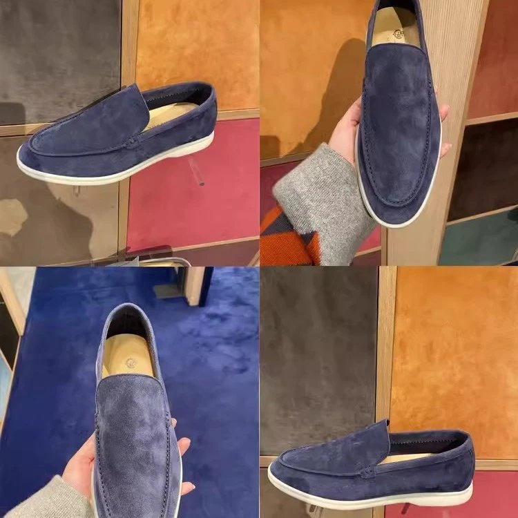 Loro Piana Open Walk Suede Loafers Blue