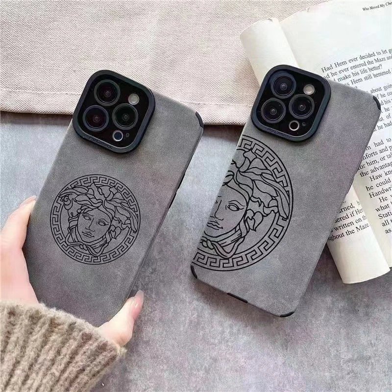 Versace Medusa Head Suede Phone Case Gray