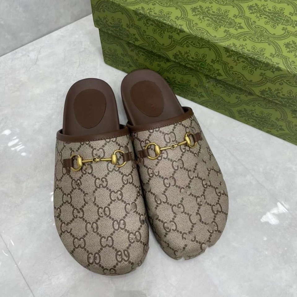 Gucci Horsebit Mule Classic Canvas Slides Beige and Brown
