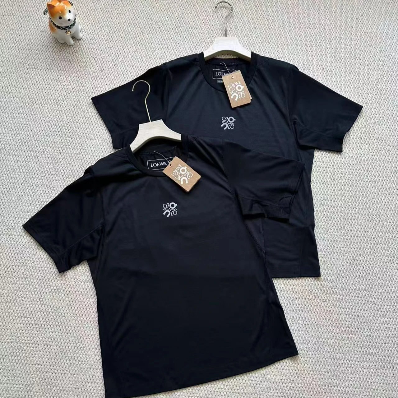 Loewe Anagram Embroidery Cotton T-Shirt Black