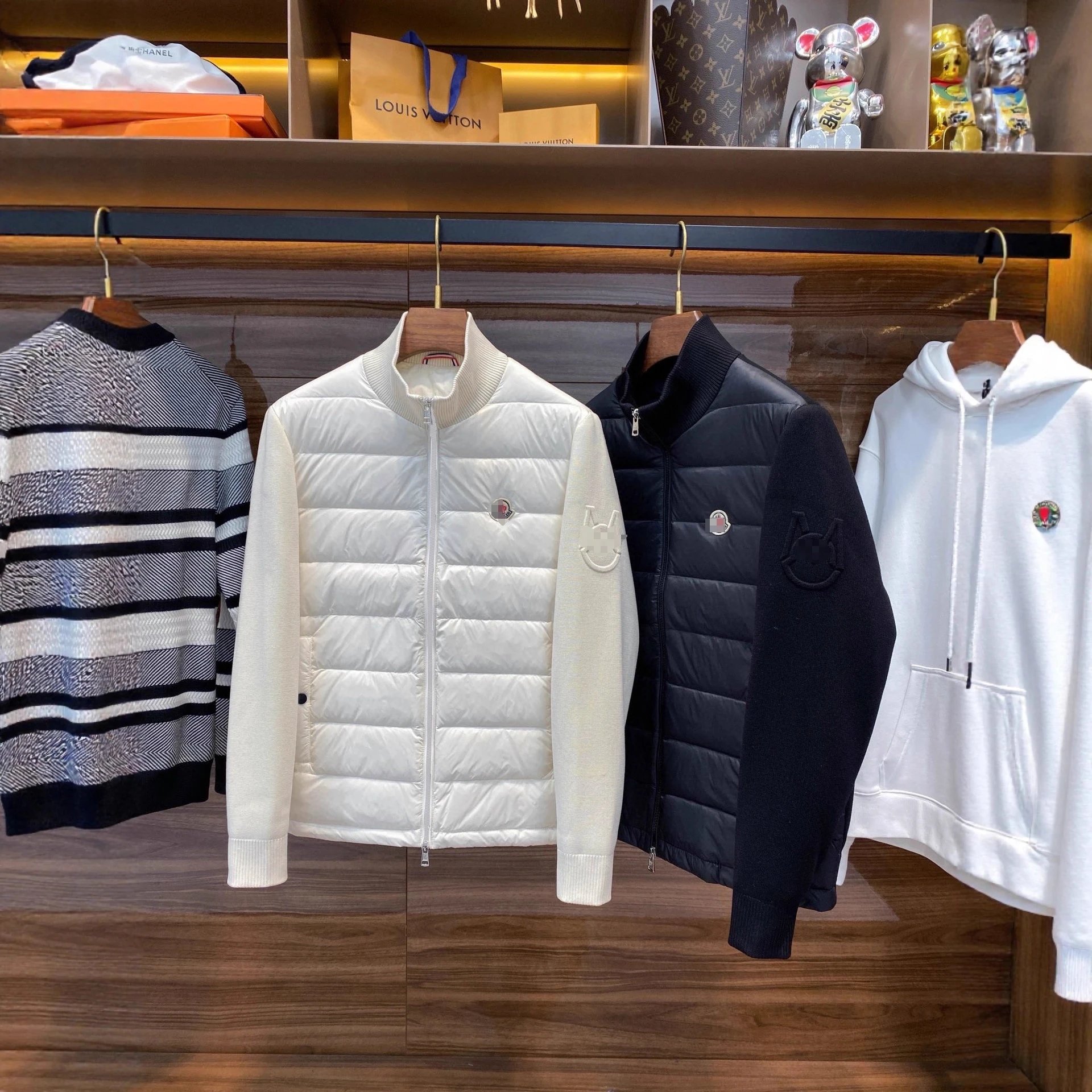 Moncler Hybrid Knit Down Jacket Puffer White