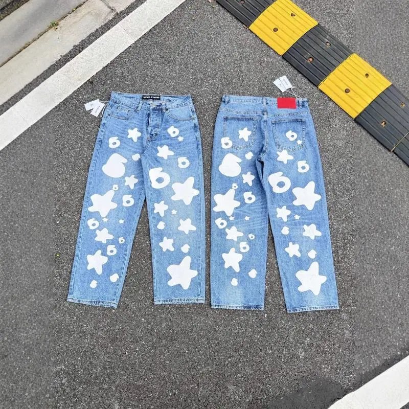 Design Star Print Baggy Denim Jeans Blue