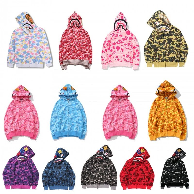 A Bathing Ape BAPE Shark Full Zip Camo Hoodie Multicolor