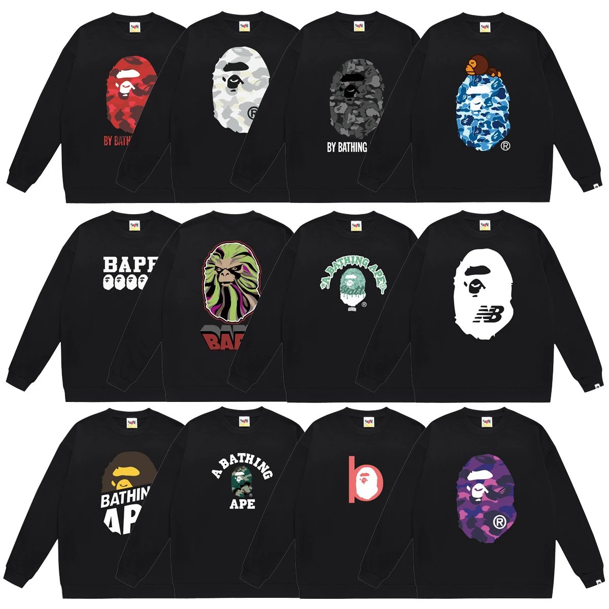 A Bathing Ape BAPE Graphic Print Streetwear Sweatshirt Black