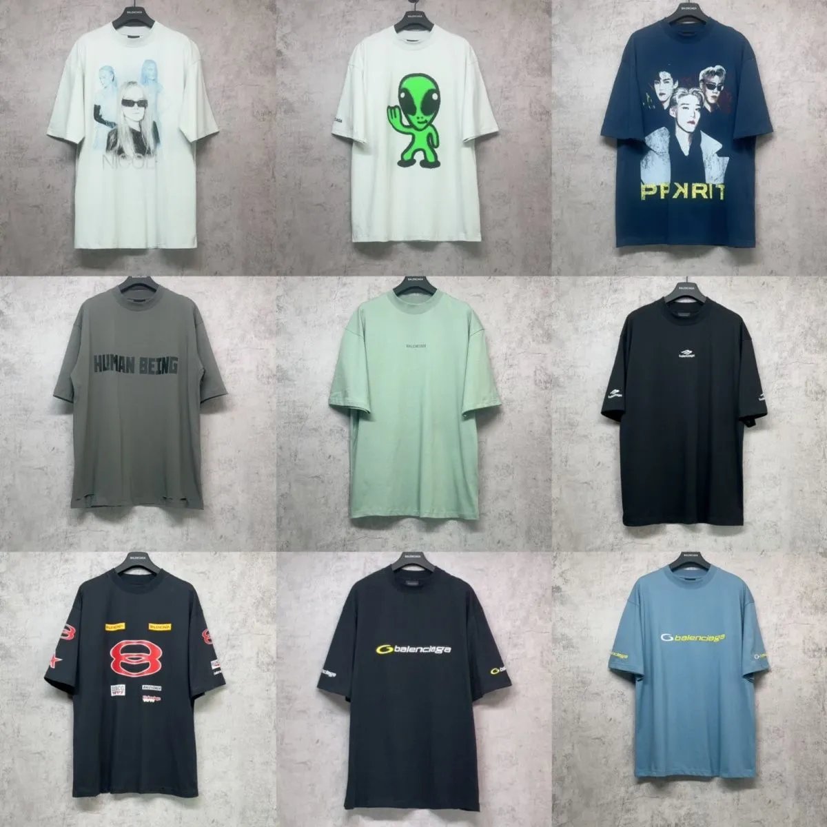 Balenciaga Graphic Print Oversized T-Shirt Collection Streetwear Cotton T-Shirt Multicolor