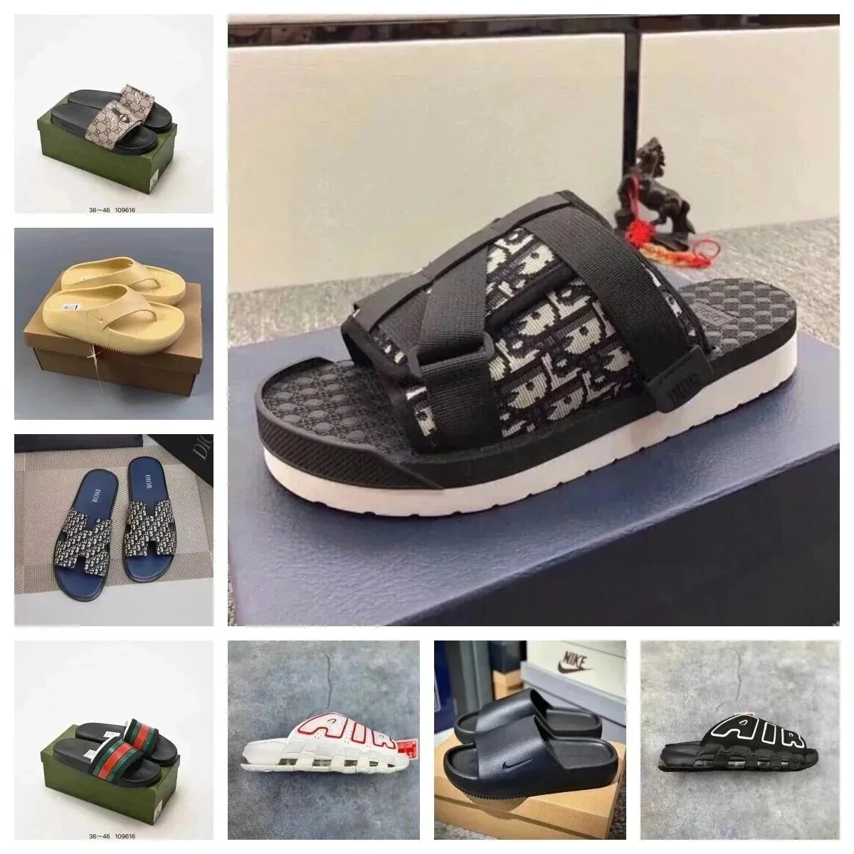 Dior Alpha Sandals Oblique Canvas Slides Black and White