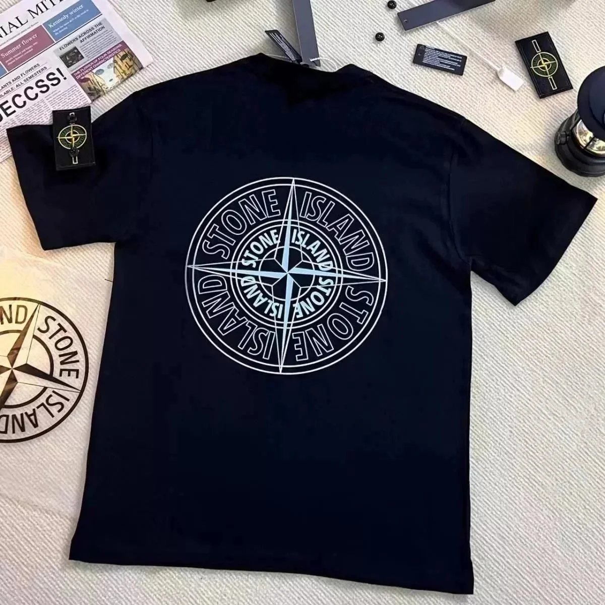 Stone Island Compass Graphic Cotton T-Shirt Black