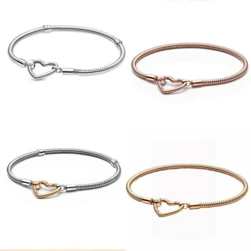 Pandora Moments Heart Clasp Snake Chain Bracelet Silver and Gold