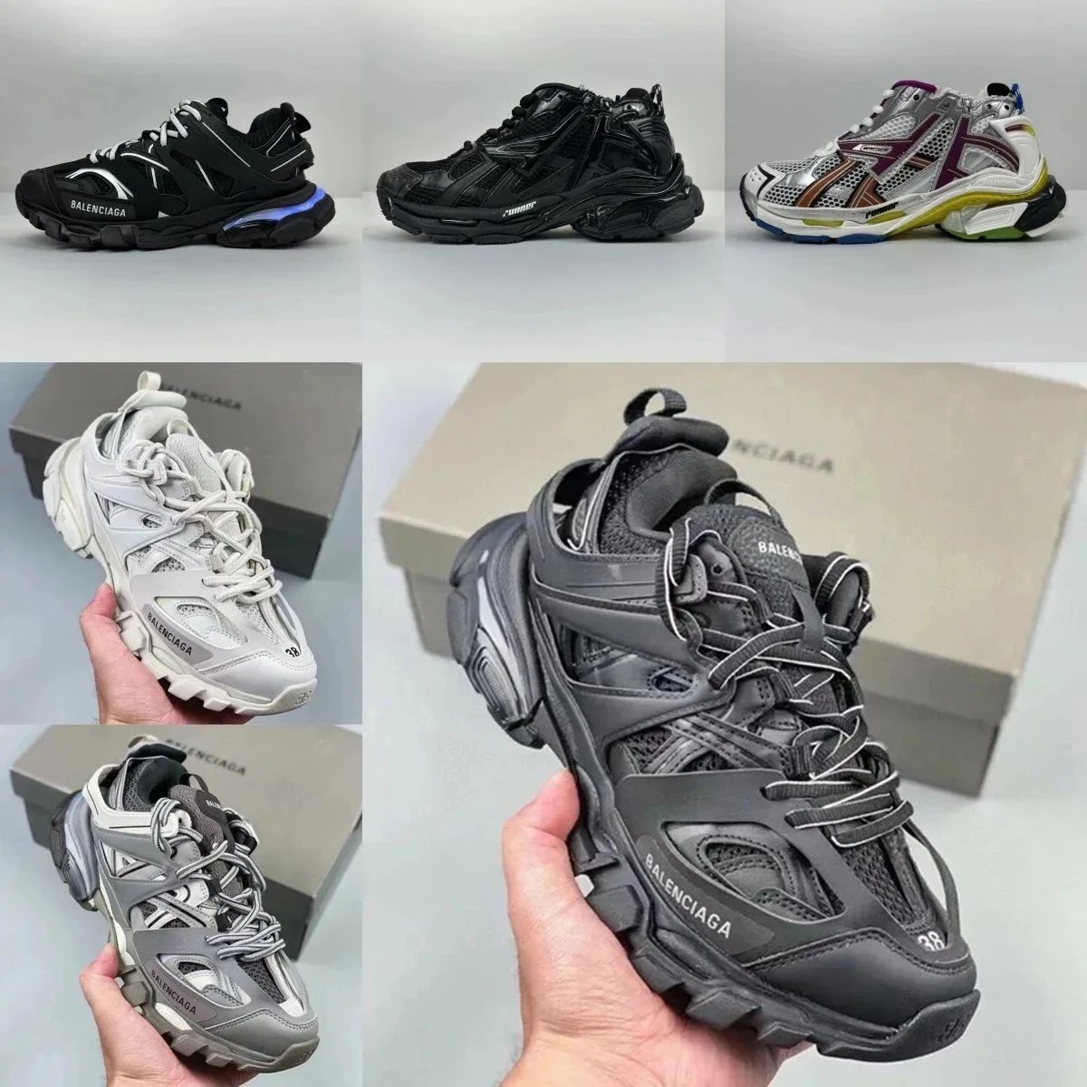 Balenciaga Track Chunky Sneakers Black White Gray Multicolor
