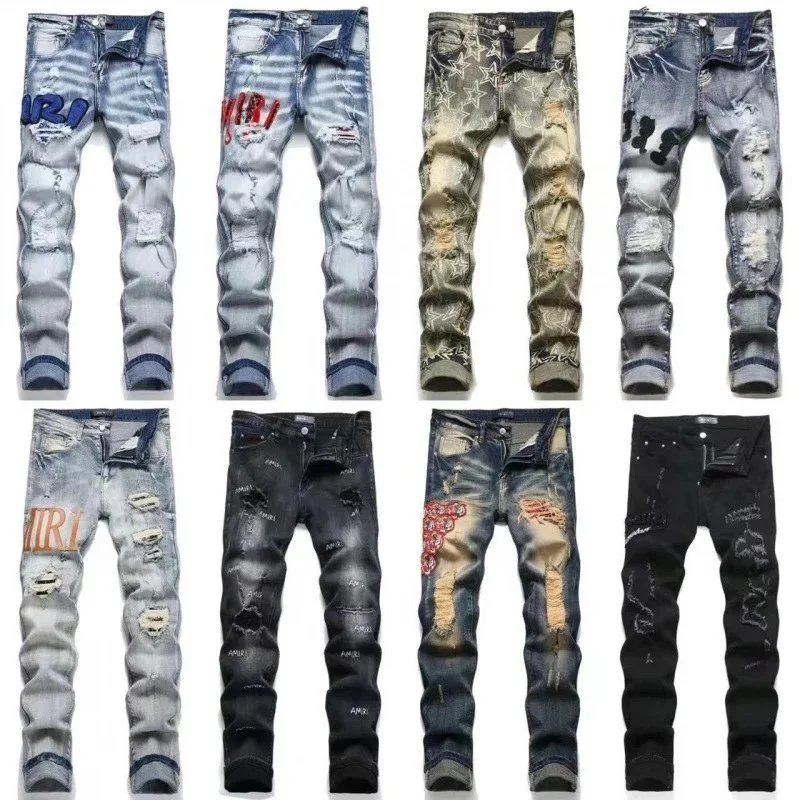 Amiri Distressed Denim Jeans Slim Fit Pants Multicolor