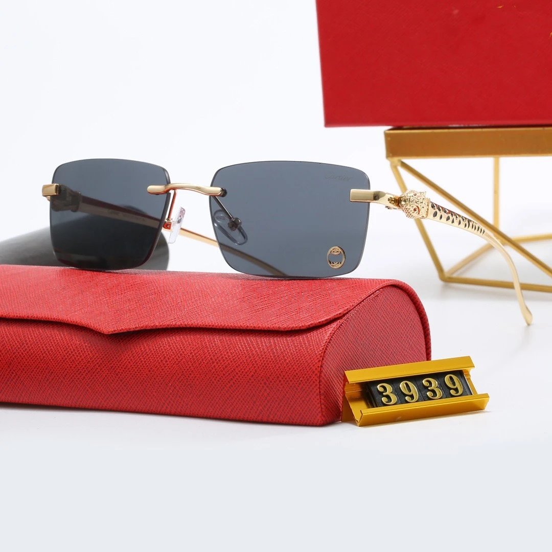 Cartier Panthere de Cartier rimless luxury sunglasses black and gold