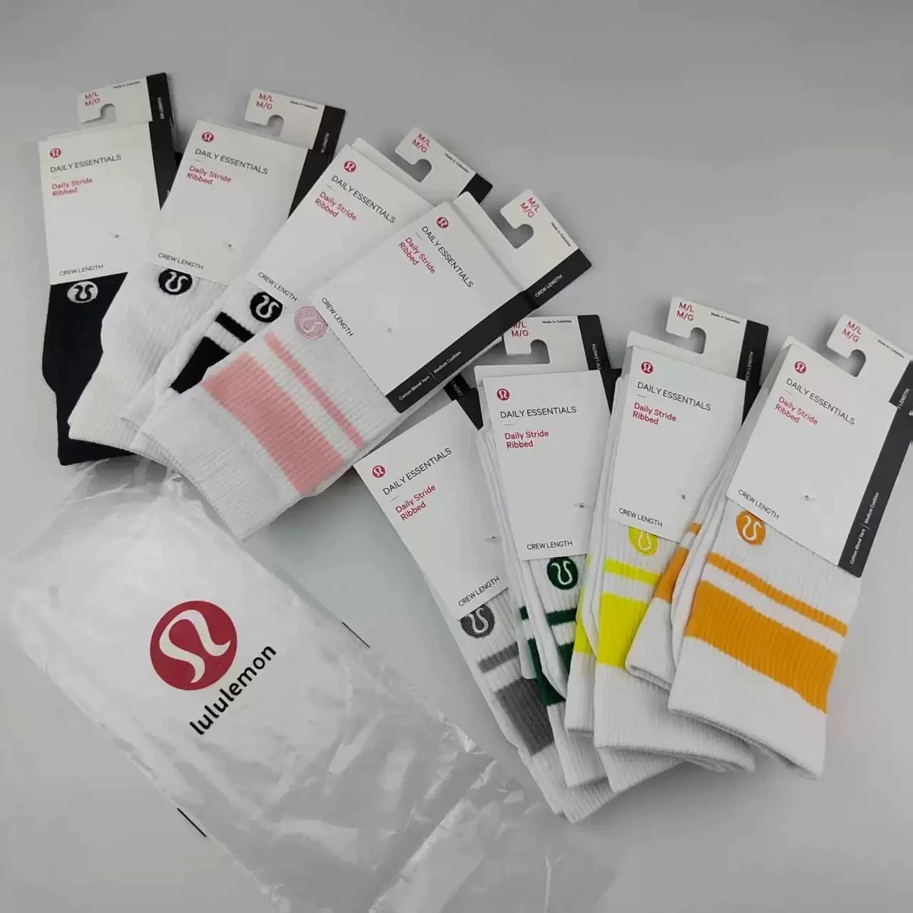 Lululemon Daily Stride Ribbed Crew Socks Athletic Cotton Blend Multicolor