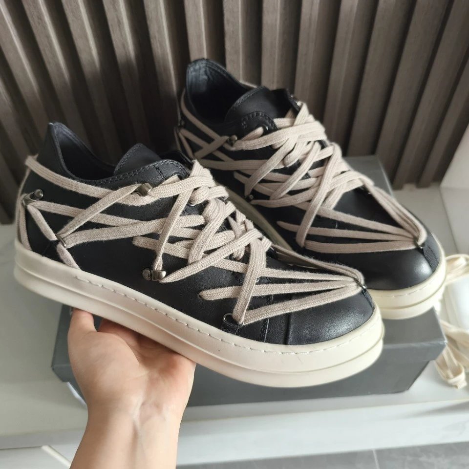 Rick Owens Geth Runner chunky leather sneakers Black and Beige