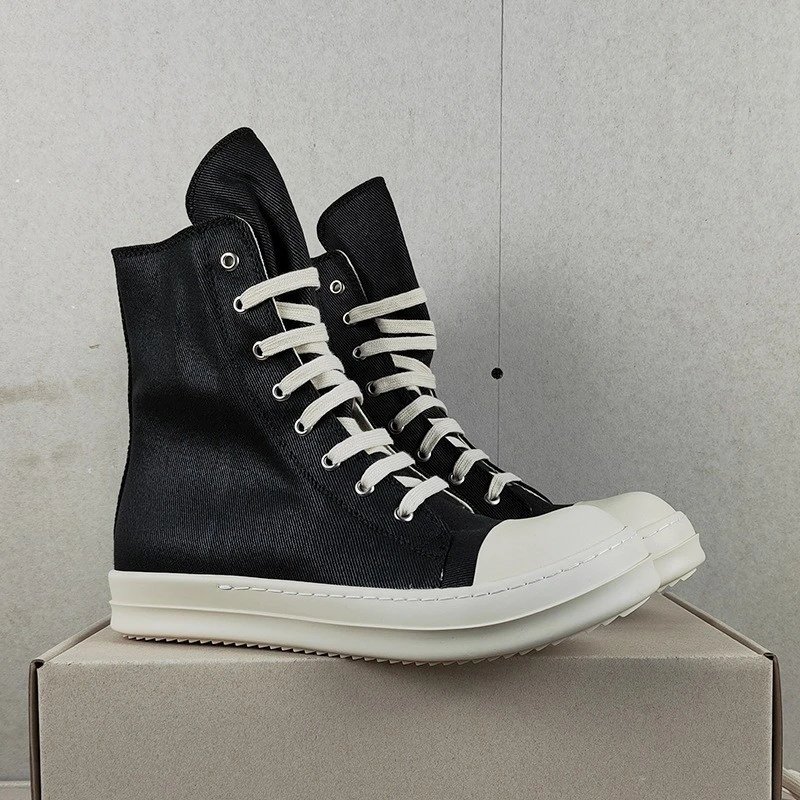 Rick Owens Ramones High Top Canvas Sneakers Black and White
