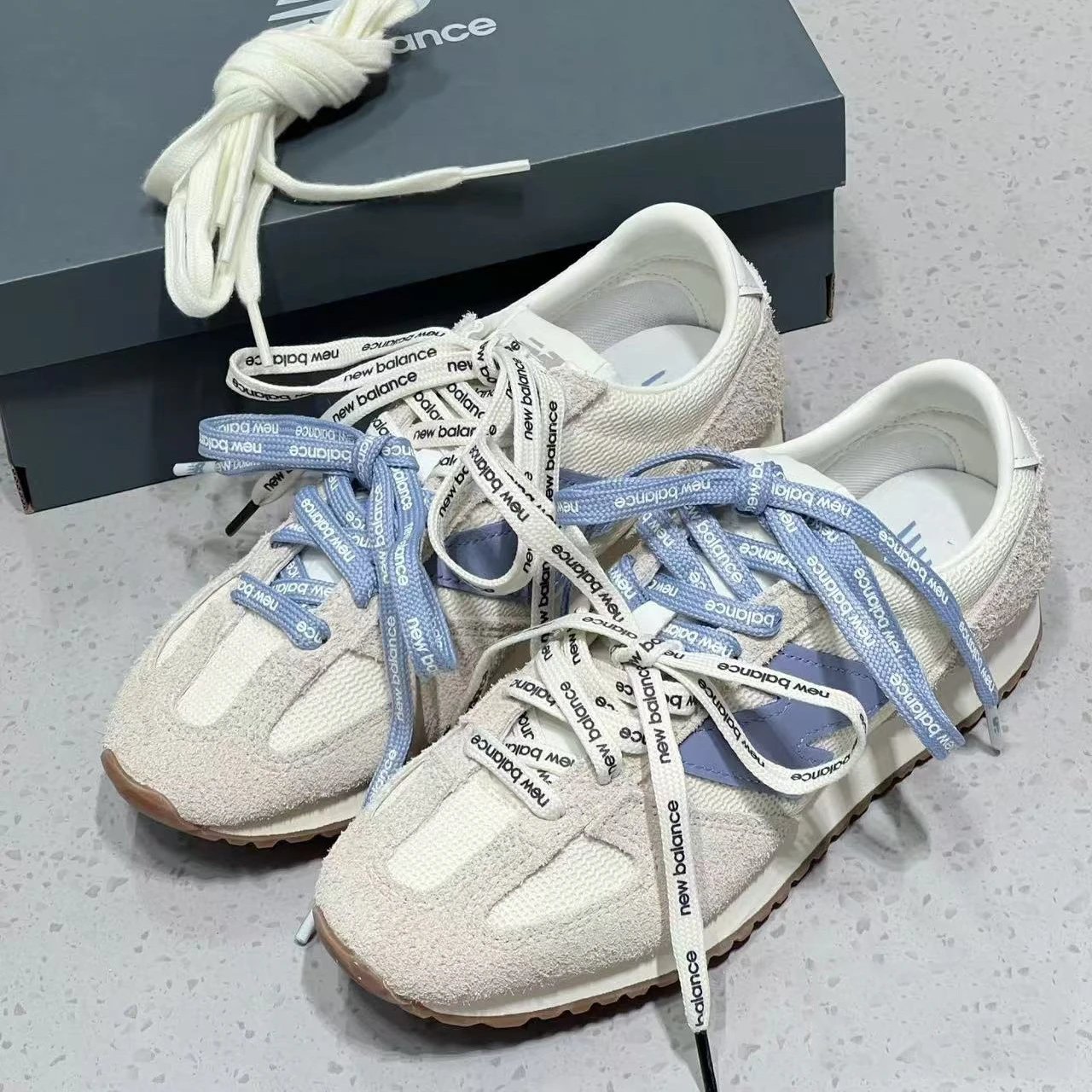 New Balance 327 Retro Suede Sneakers White and Blue