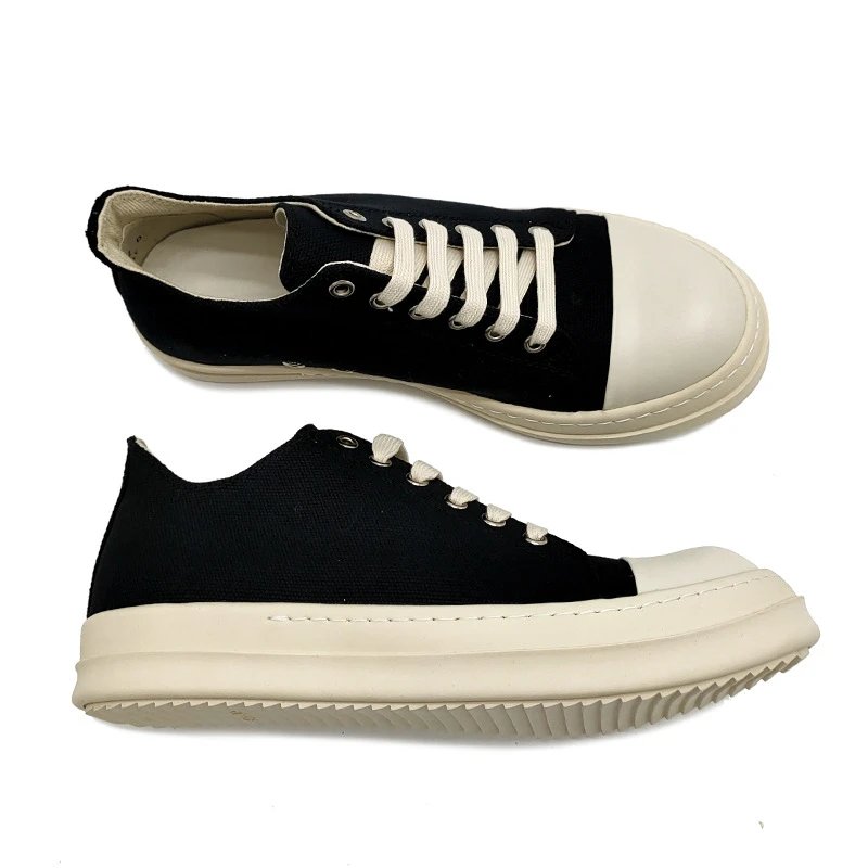 Rick Owens RO Ramones Low Canvas Sneakers Black and White