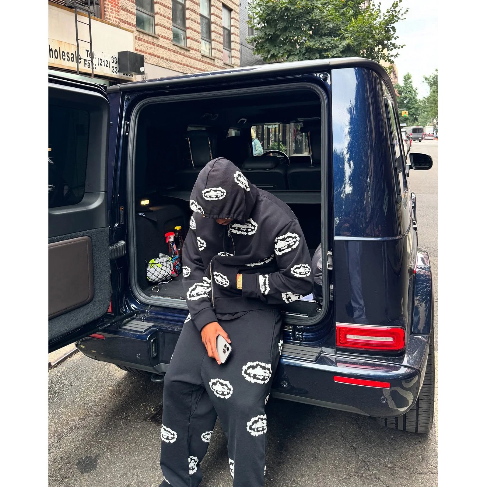 Corteiz Alcatraz All Over Print Matching Set Streetwear Hoodie and Joggers Black