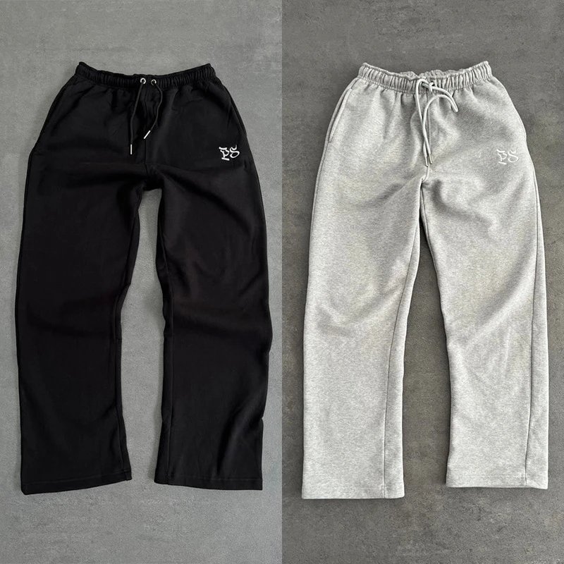 Design Embroidered Casual Sweatpants Black and Gray