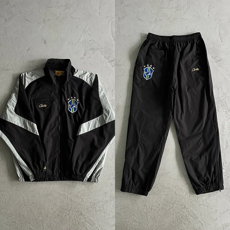 Corteiz Brazil Tracksuit Streetwear Matching Set Black
