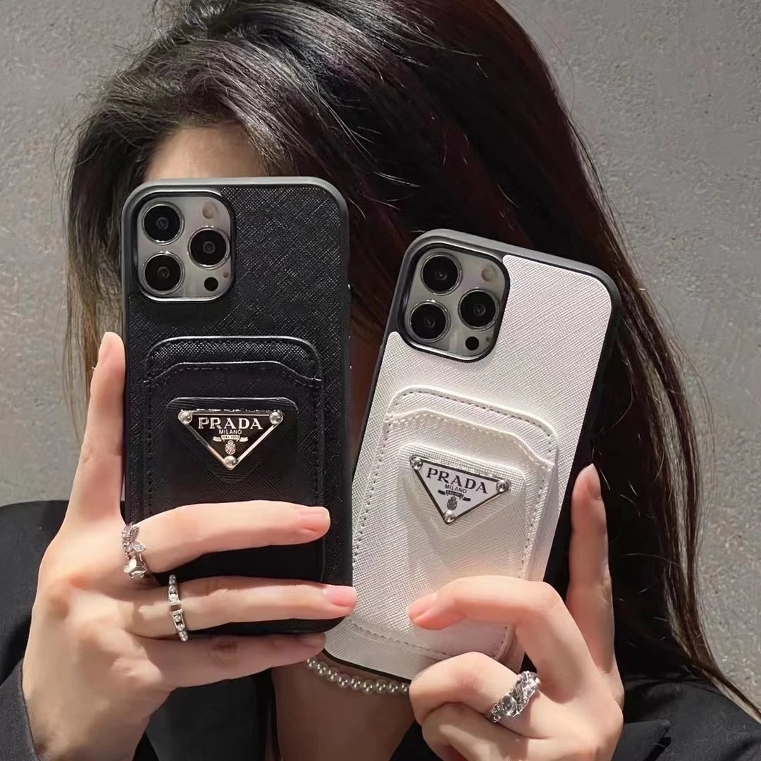 Prada Saffiano Leather Protective Phone Case Black and White