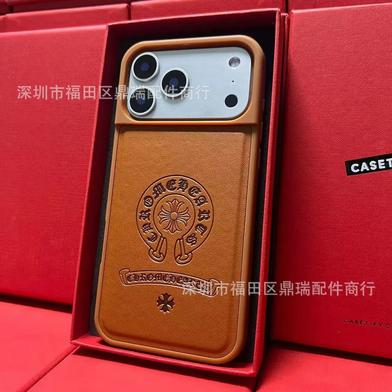 Chrome Hearts Leather Protective Phone Case Brown