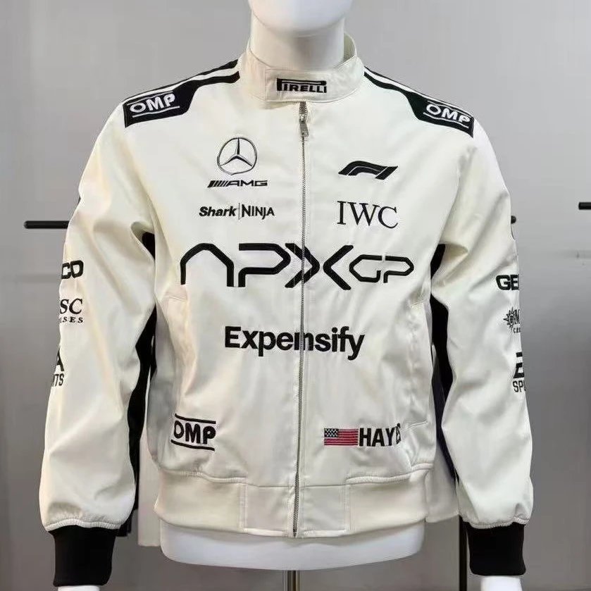 Design Formula 1 Racing Style Bomber Jacket White