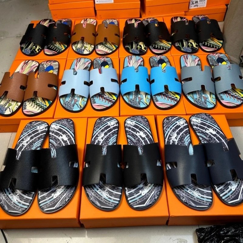 Hermes Oran Casual Leather Slides Multicolor