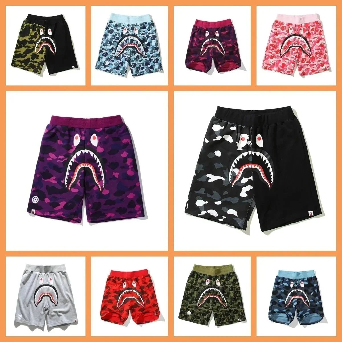 A Bathing Ape BAPE Shark Camo Streetwear Shorts Multicolor