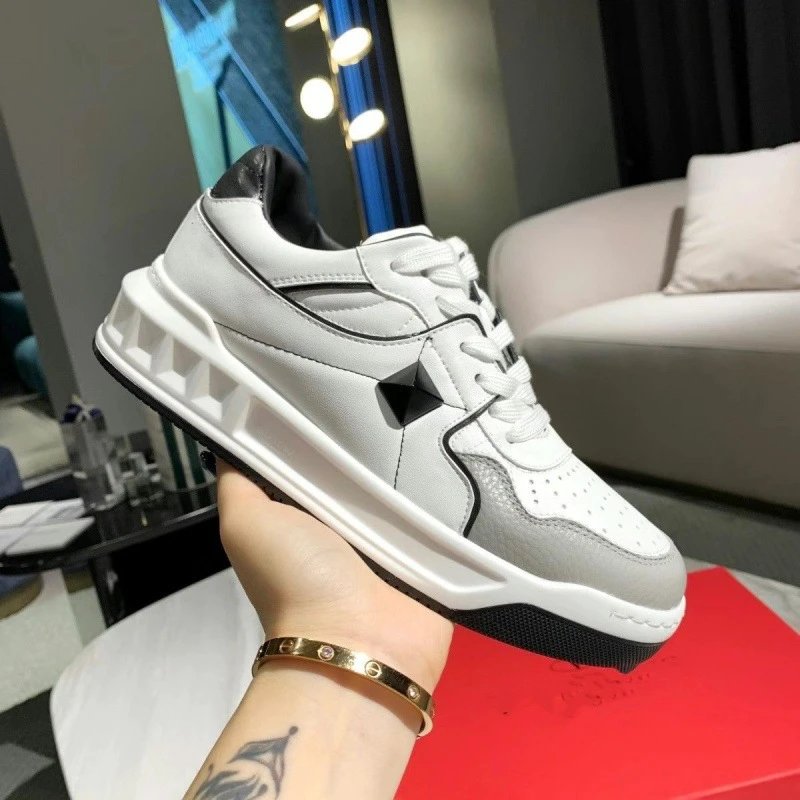 Valentino One Stud Chunky Sneakers White and Gray