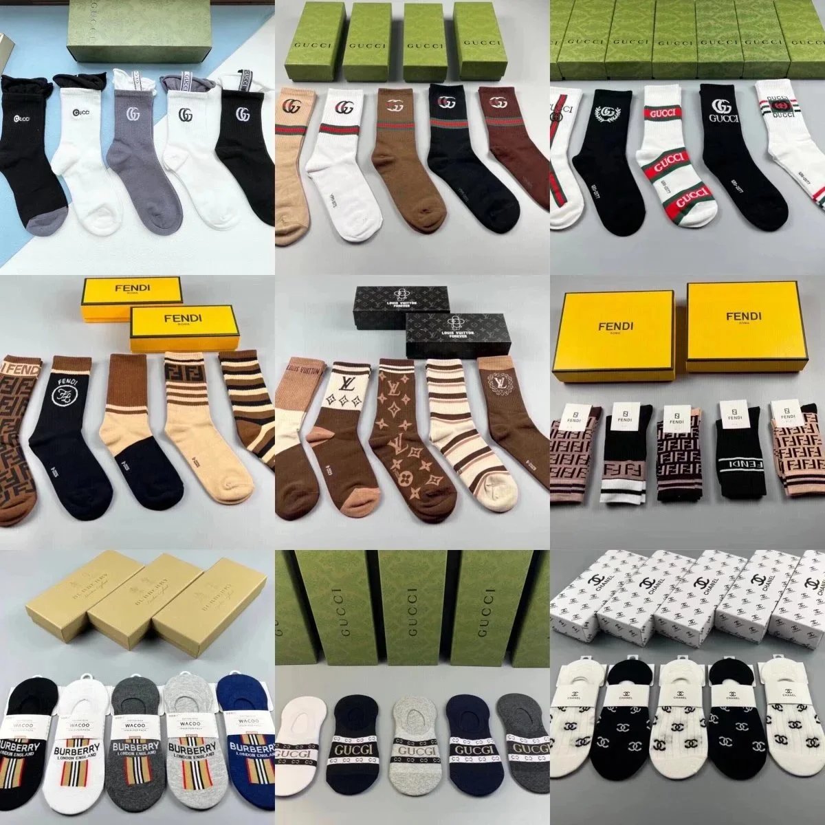 Gucci Monogram and Signature Print Cotton Socks Multicolor