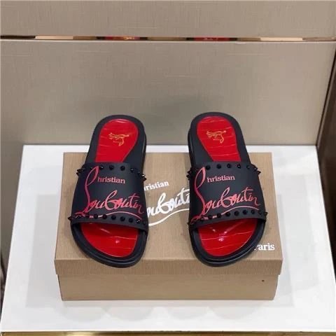 Christian Louboutin Pool Stud Casual Slides Black and Red