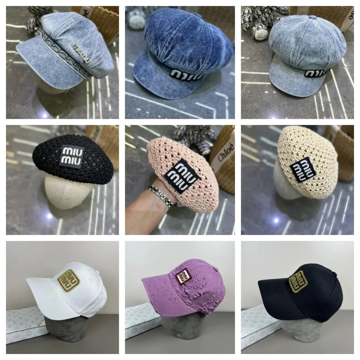Miu Miu Logo Patch Casual Headwear Collection Multicolor