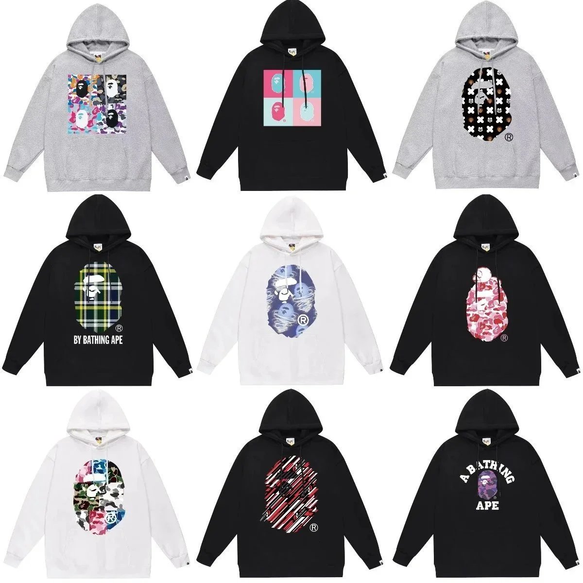 A Bathing Ape BAPE Ape Head Graphic Streetwear Hoodie Multicolor