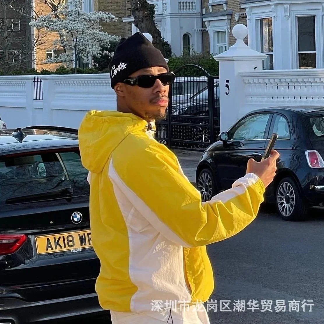 Corteiz Windbreaker Lightweight Streetwear Jacket Yellow and White