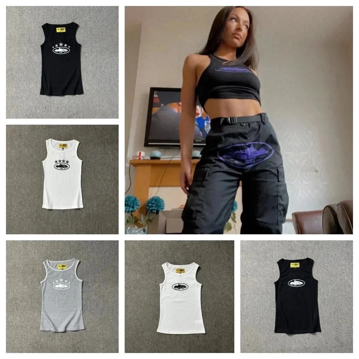 Corteiz Crtz Star Tank Top Graphic Streetwear Tank Top Black White Gray