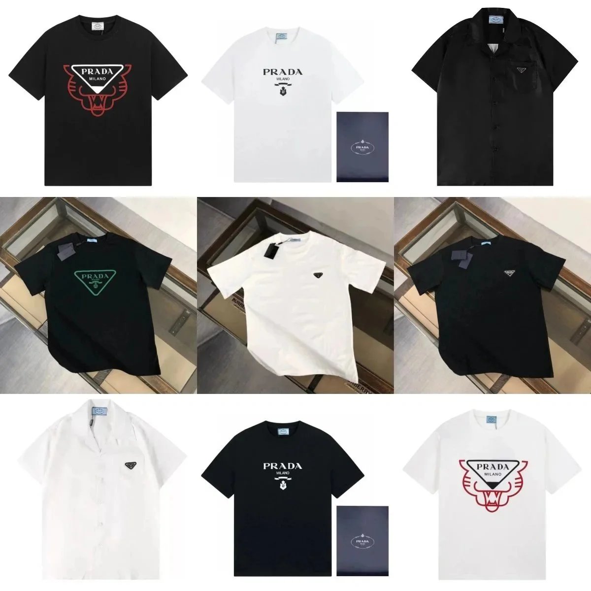 Prada Graphic and Basic Cotton T-Shirts Black and White