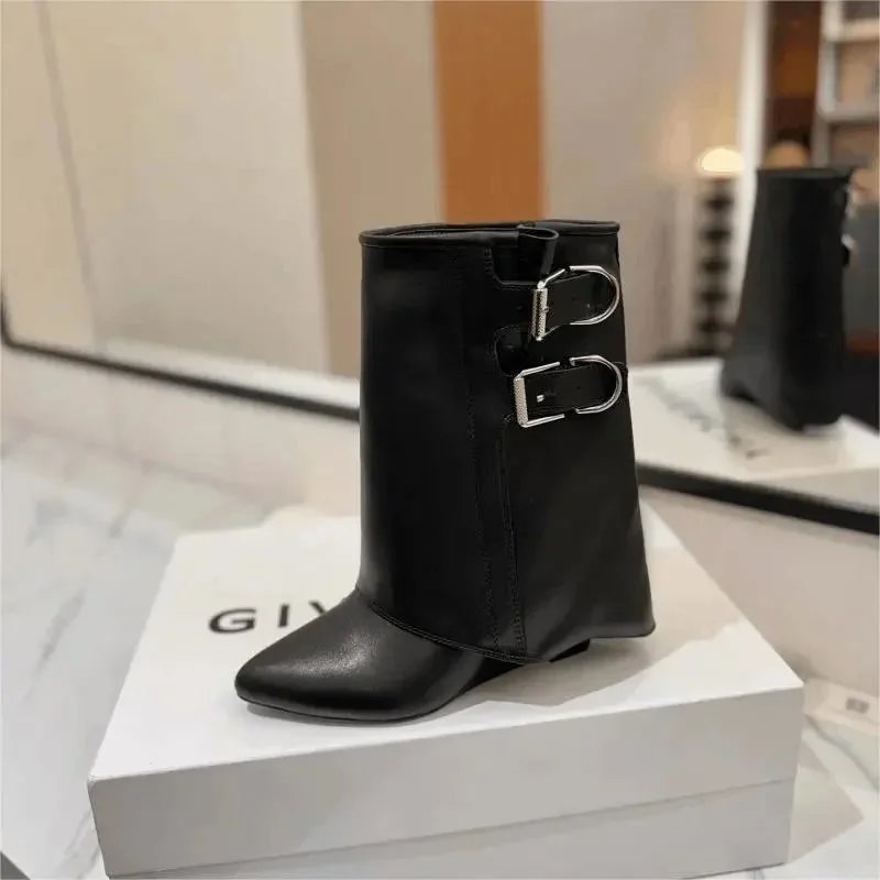 Givenchy Shark Lock Buckle Leather Boots Black