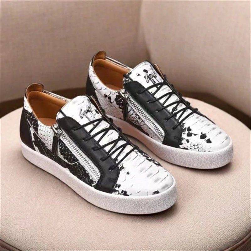 Giuseppe Zanotti Kriss Low Top Sneakers Snakeskin Print White and Black