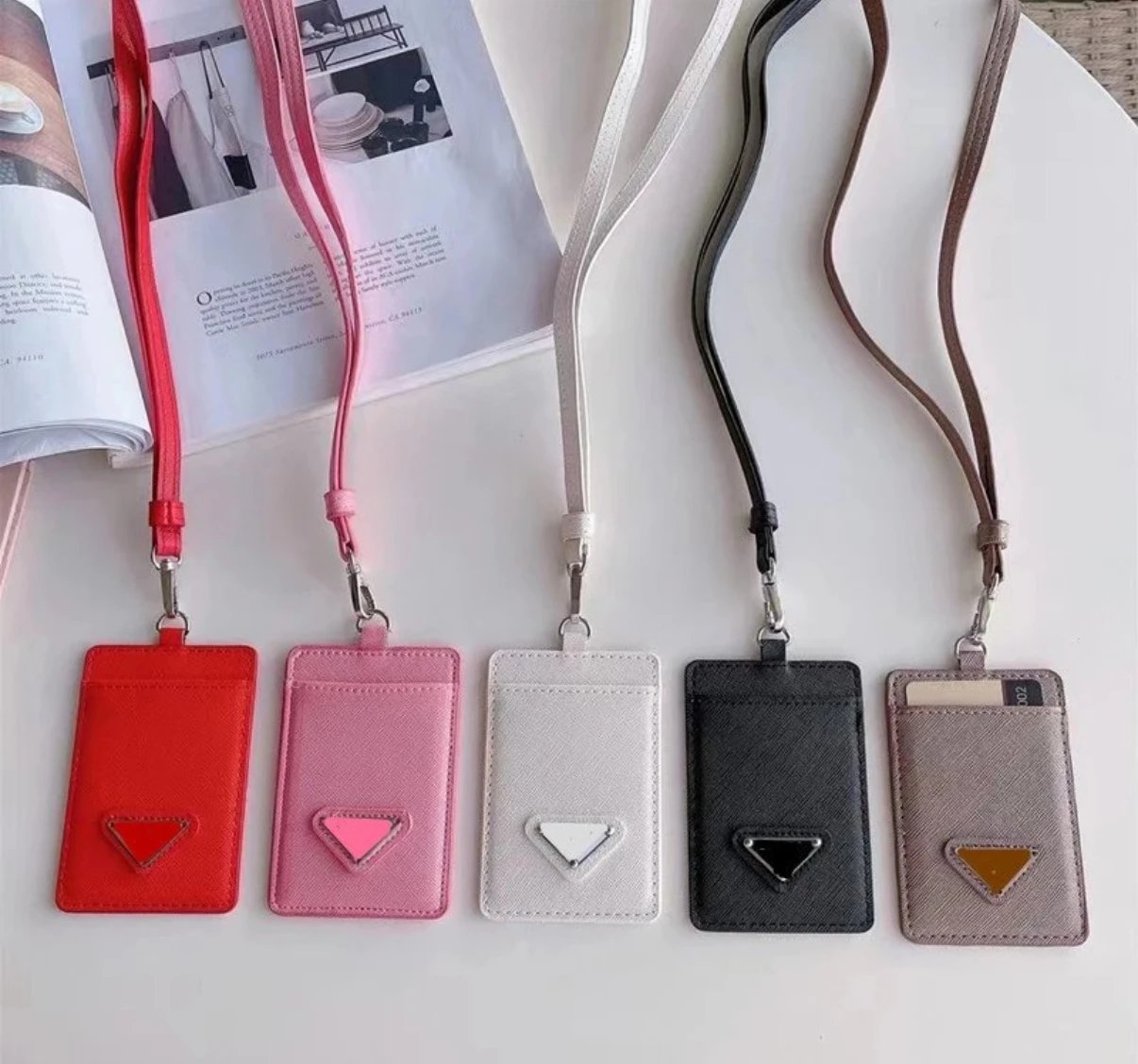 Prada Saffiano Leather Lanyard Card Holder Minimalist Accessories Multicolor