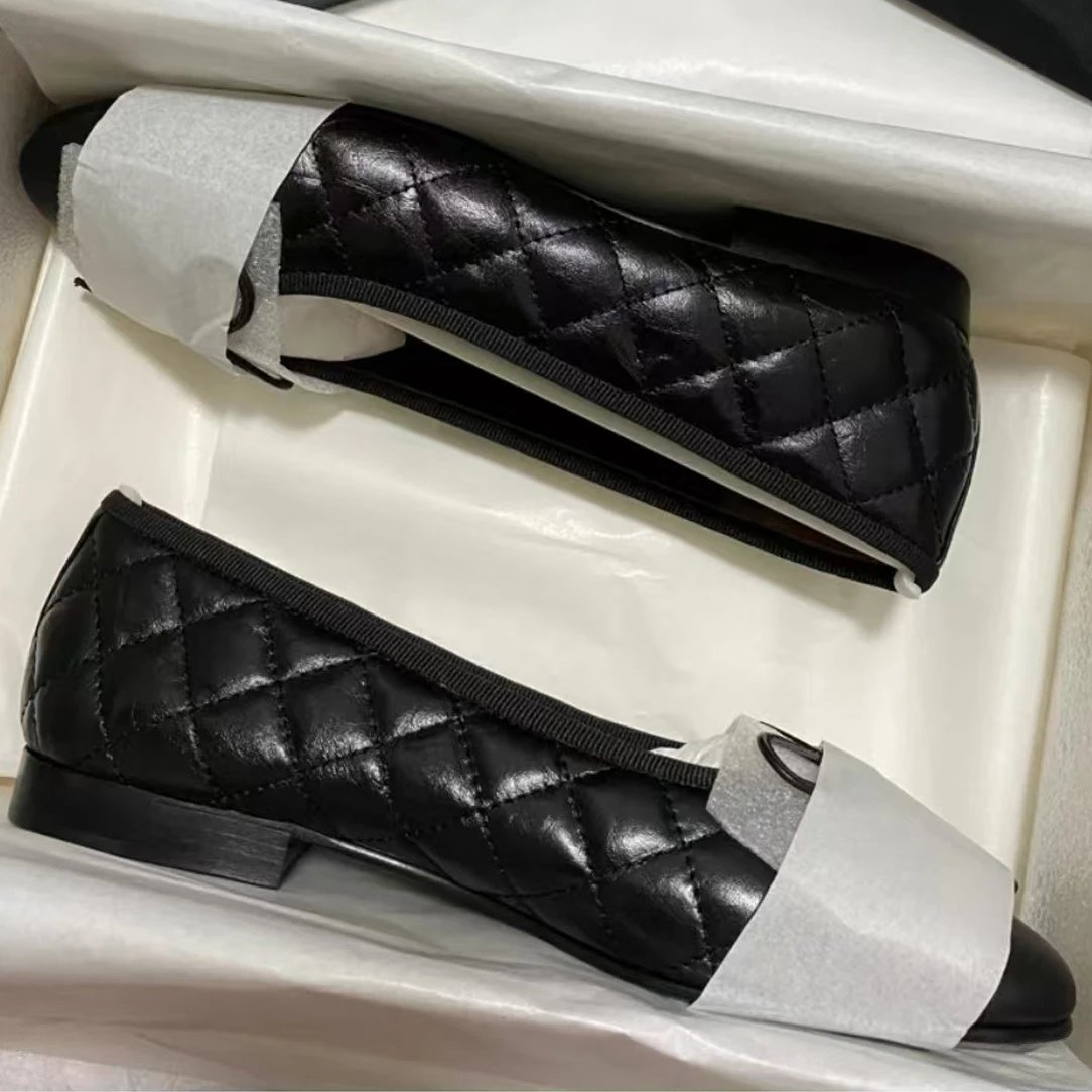 Chanel Quilted Ballet Flats Classic Leather Shoes Black