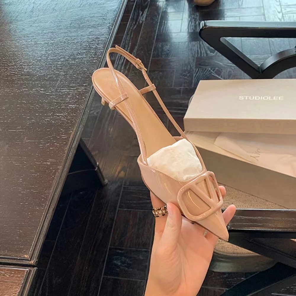 Valentino VLogo Slingback Pointed Toe Heels Beige
