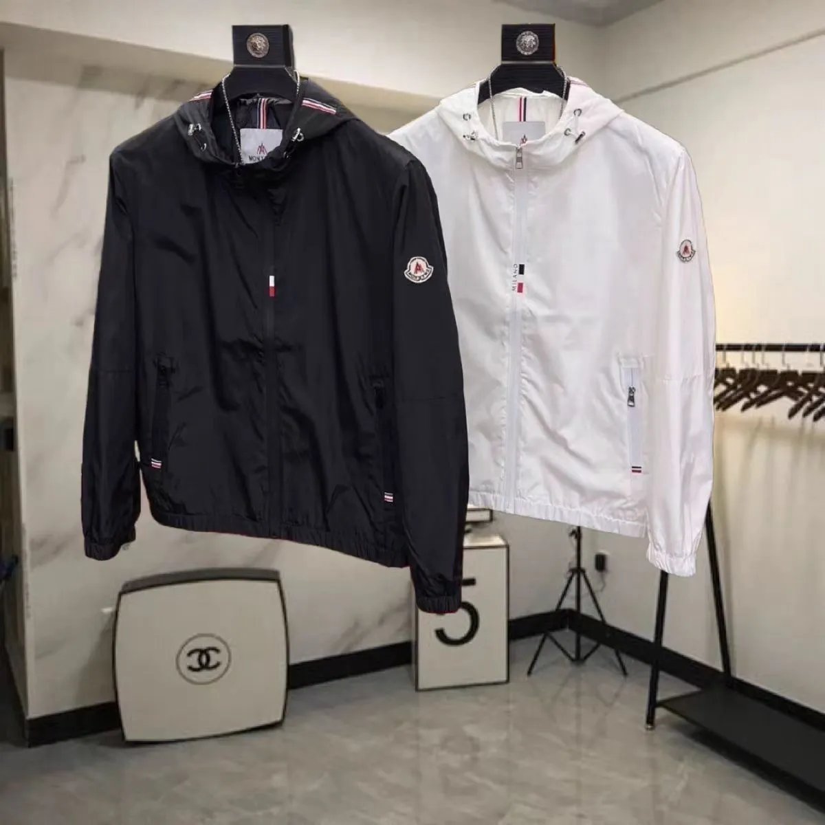 Moncler Lightweight Windbreaker Jacket Black and White